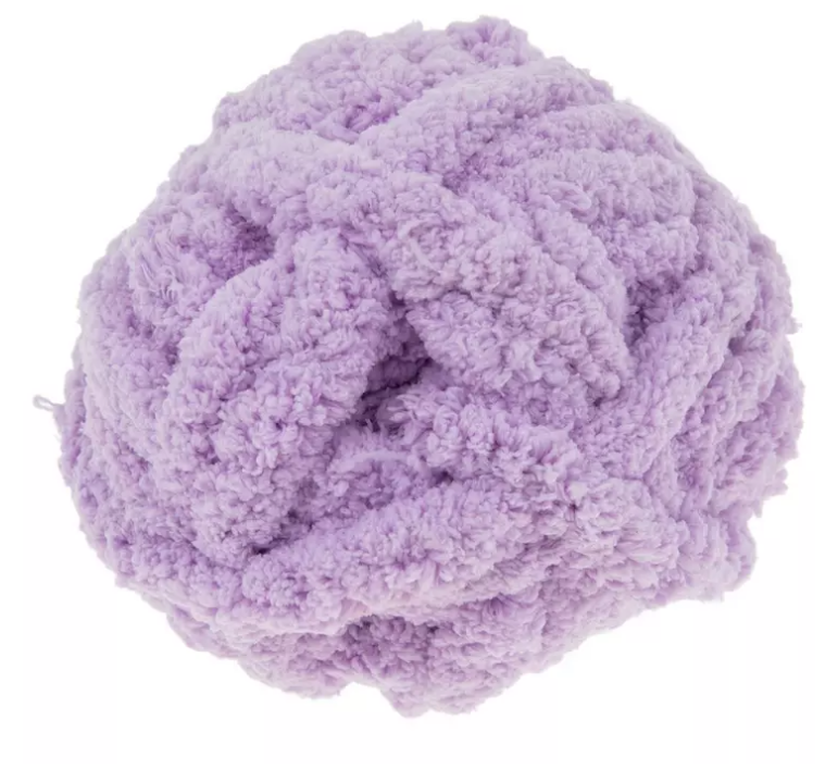 Purple textured ball of yarn on a white background.
