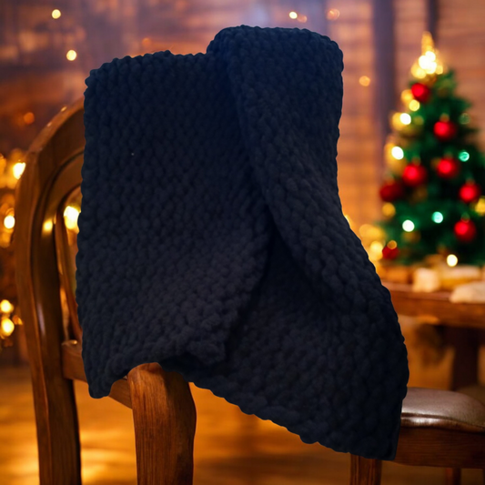 Black Velvet Chunky Knit Blanket