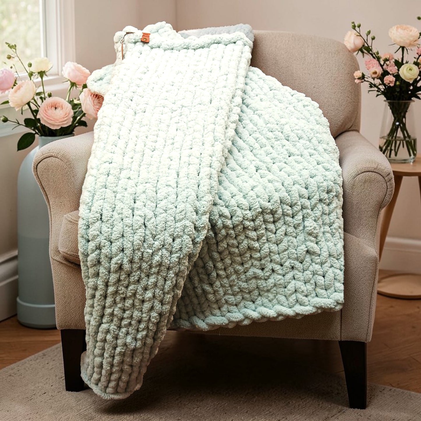 Spa Blue Chunky Knit Throw