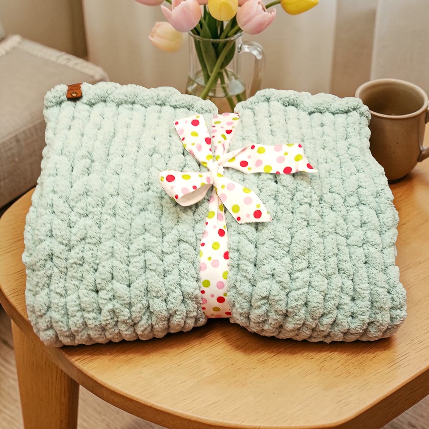 Spa Blue Chunky Knit Throw