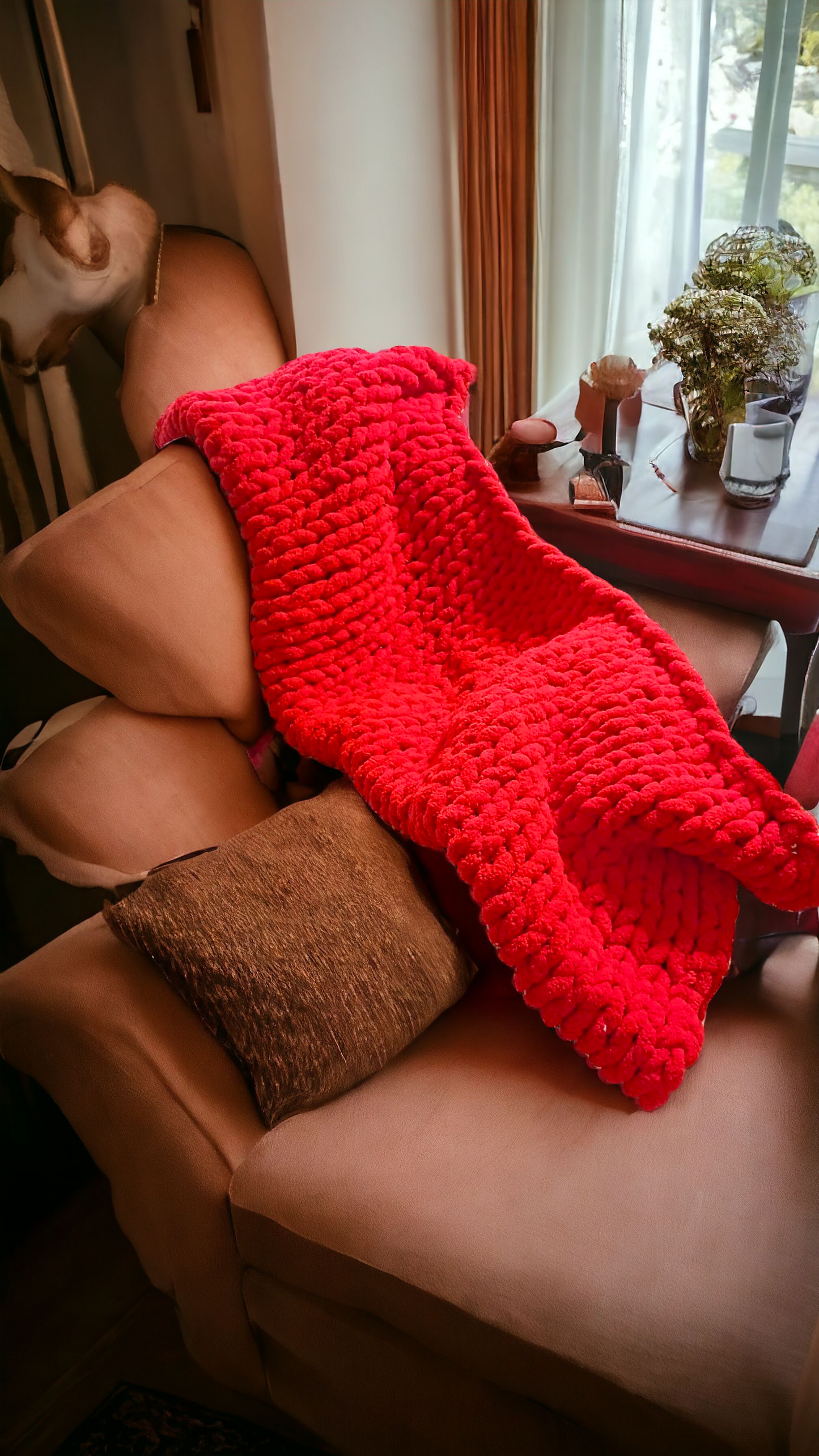 Sweet Red Chunky Knit Blanket